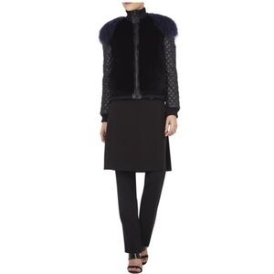 BCBG Max Azria Rickey many / black leather and fur jacket